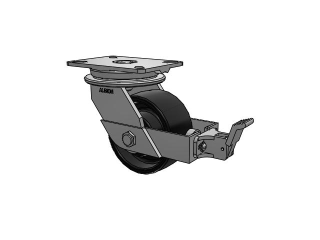 90 Series Top Plate Swivel Caster with 6 x 3 Black Paint FR - Ductile Iron Crowned Tread Wheel and Face Brake