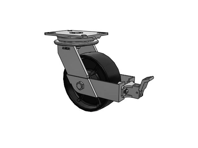 90 Series Top Plate Swivel Caster with 8 x 3 Black Paint FR - Ductile Iron Crowned Tread Wheel and Face Brake