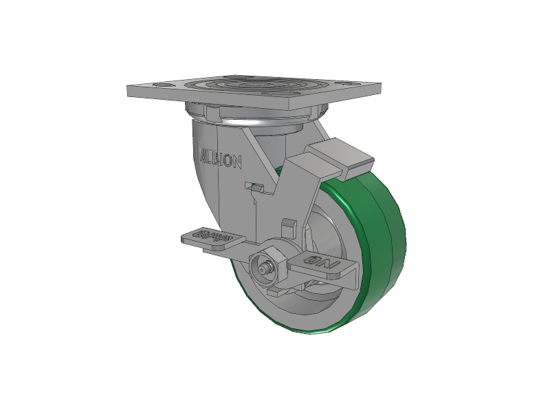 16 Series Top Plate Swivel Caster with 4 x 2 Green Tread on Aluminum Core PD - Polyurethane (Aluminum Core) Wheel and Face Brake