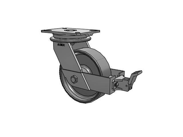 90 Series Top Plate Swivel Caster with 8 x 2.5 Clear Coat Enamel FS - Drop-Forged Steel Wheel and Face Brake