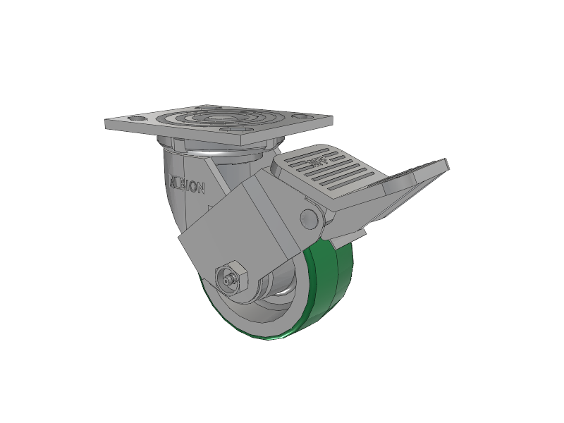 16 Series Top Plate Swivel Caster with 4 x 2 Green Tread on Aluminum Core PD - Polyurethane (Aluminum Core) Wheel and Face Brake