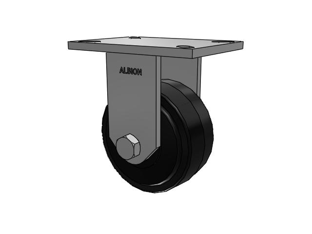 90 Series Top Plate Rigid Caster with 6 x 3 Black Tread on Black Enamel Core MR - Moldon Rubber (Cast Iron Core) Wheel