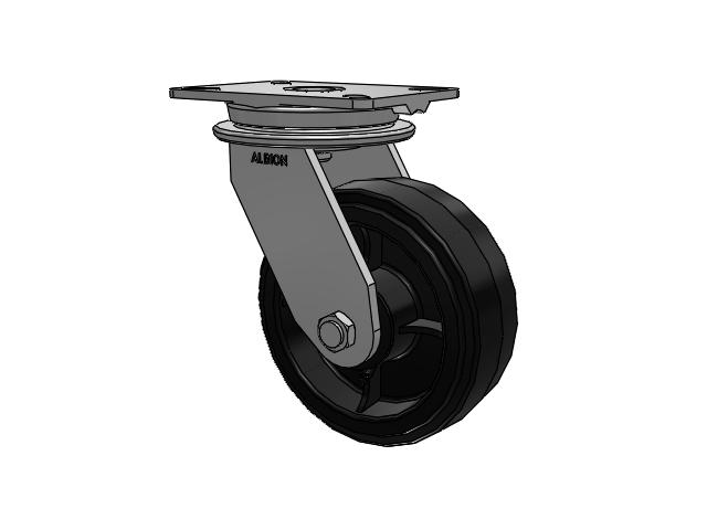 90 Series Top Plate Swivel Caster with 8 x 3 Black Tread on Black Enamel Core MR - Moldon Rubber (Cast Iron Core) Wheel