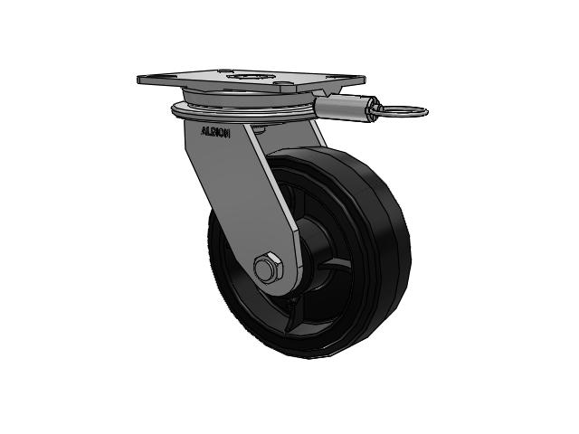 90 Series Top Plate Swivel Caster with 8 x 3 Black Tread on Black Enamel Core MR - Moldon Rubber (Cast Iron Core) Wheel