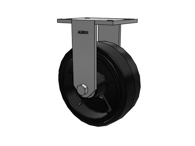 90 Series Top Plate Rigid Caster with 10 x 4 Black Tread on Black Enamel Core MR - Moldon Rubber (Cast Iron Core) Wheel
