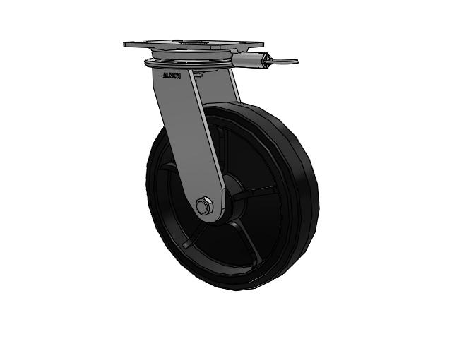 90 Series Top Plate Swivel Caster with 12 x 3 Black Tread on Black Enamel Core MR - Moldon Rubber (Cast Iron Core) Wheel