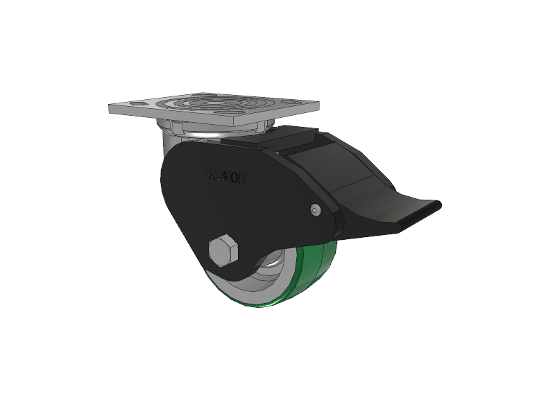 16 Series Top Plate Swivel Caster with 4 x 2 Green Tread on Aluminum Core PD - Polyurethane (Aluminum Core) Wheel and Total Lock Brake