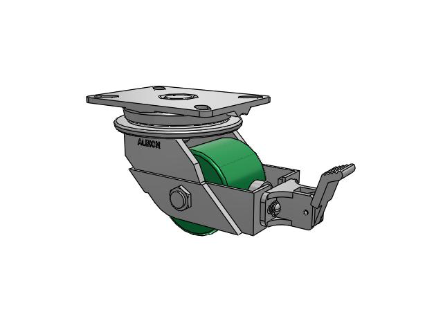 90 Series Top Plate Swivel Caster with 4 x 3.25 Green Tread on Aluminum Core PA - Polyurethane (Aluminum Core) Wheel and Face Brake
