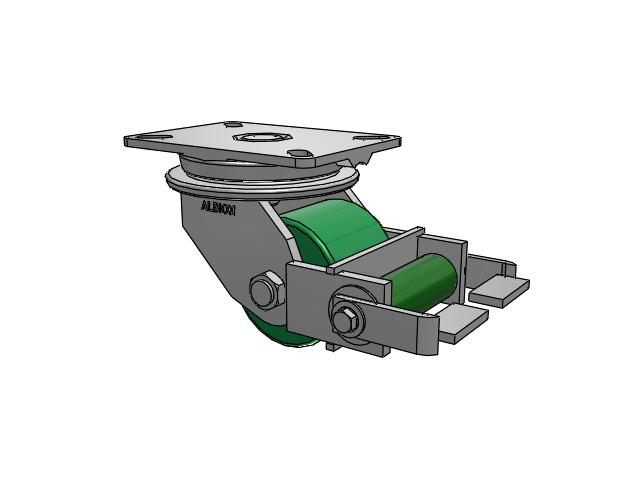 90 Series Top Plate Swivel Caster with 4 x 3.25 Green Tread on Aluminum Core PA - Polyurethane (Aluminum Core) Wheel and Poly Cam Brake