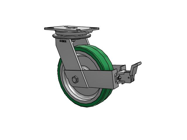 90 Series Top Plate Swivel Caster with 10 x 2.5 Green Tread on Aluminum Core PA - Polyurethane (Aluminum Core) Wheel and Face Brake