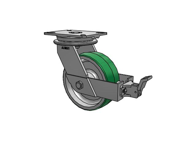 90 Series Top Plate Swivel Caster with 8 x 3 Green Tread on Aluminum Core PD - Polyurethane (Aluminum Core) Wheel and Face Brake