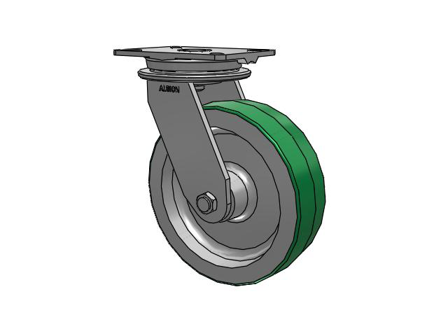 90 Series Top Plate Swivel Caster with 10 x 3 Green Tread on Aluminum Core PD - Polyurethane (Aluminum Core) Wheel