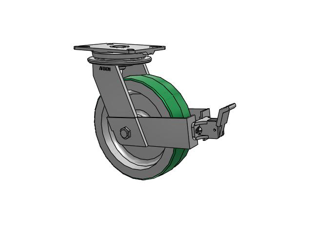 90 Series Top Plate Swivel Caster with 10 x 3 Green Tread on Aluminum Core PD - Polyurethane (Aluminum Core) Wheel and Face Brake