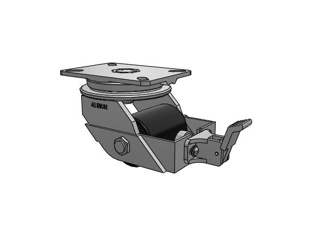 90 Series Top Plate Swivel Caster with 3.25 x 4.25 Black Tread on Black Cast Iron Core PY - Polyurethane (Cast Iron Core) Wheel and Face Brake