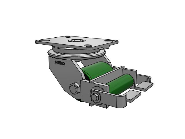 90 Series Top Plate Swivel Caster with 3.25 x 4.25 Green Tread on Black Cast Iron Core PY - Polyurethane (Cast Iron Core) Wheel and Poly Cam Brake