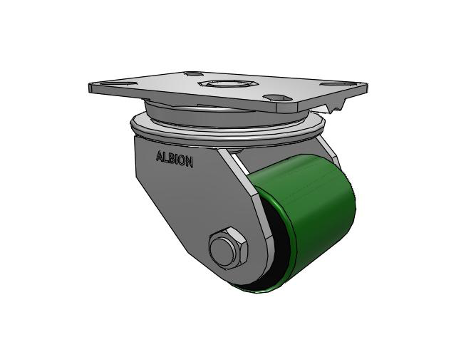 90 Series Top Plate Swivel Caster with 3.25 x 4.25 Green Tread on Black Cast Iron Core PY - Polyurethane (Cast Iron Core) Wheel