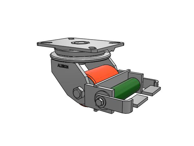 90 Series Top Plate Swivel Caster with 3.25 x 4.25 Red-Orange Tread on Cast Iron Core PY - Polyurethane (Cast Iron Core) Wheel and Poly Cam Brake