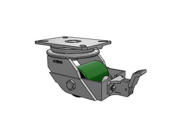90 Series Top Plate Swivel Caster with 3.25 x 4.25 Green Tread on Black Cast Iron Core PY - Polyurethane (Cast Iron Core) Wheel and Face Brake