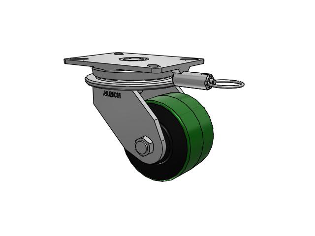 90 Series Top Plate Swivel Caster with 5 x 3 Green Tread on Black Cast Iron Core PY - Polyurethane (Cast Iron Core) Wheel