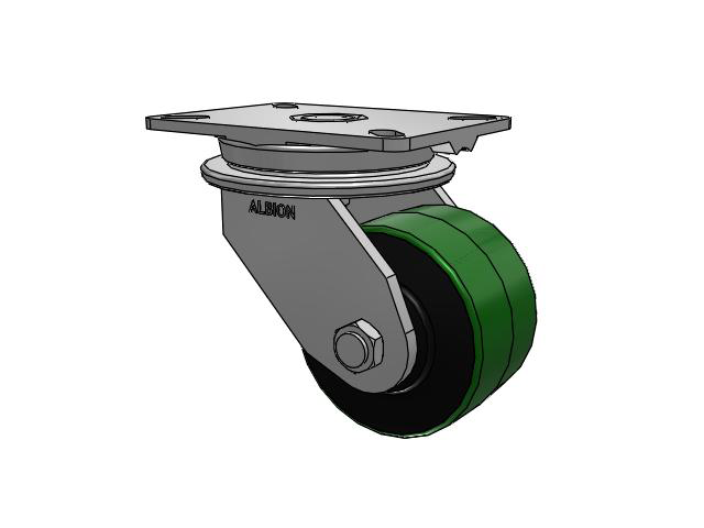 90 Series Top Plate Swivel Caster with 5 x 3 Green Tread on Black Cast Iron Core PY - Polyurethane (Cast Iron Core) Wheel