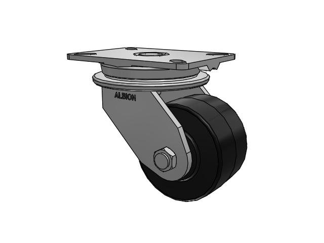 90 Series Top Plate Swivel Caster with 5 x 3 Black Tread on Black Cast Iron Core PY - Polyurethane (Cast Iron Core) Wheel