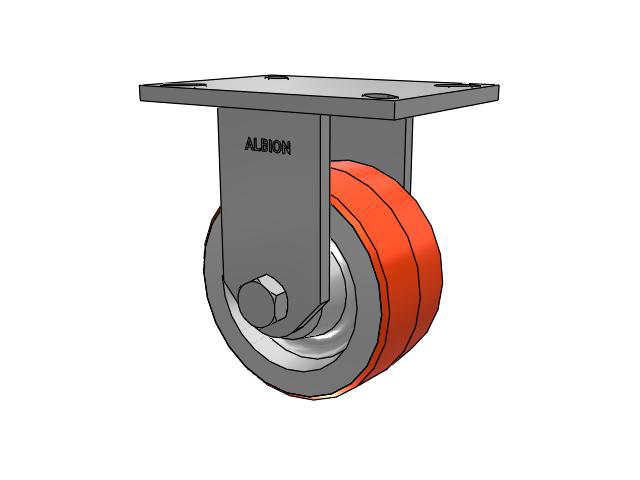 90 Series Top Plate Rigid Caster with 6 x 3 Red-Orange Tread on Cast Iron Core PY - Polyurethane (Cast Iron Core) Wheel