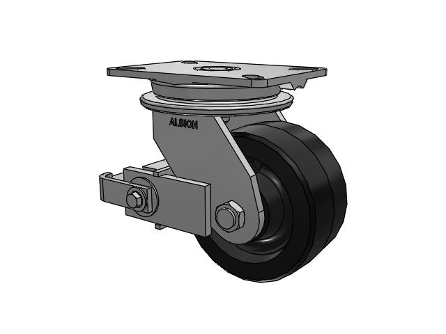 90 Series Top Plate Swivel Caster with 6 x 3 Black Tread on Black Cast Iron Core PY - Polyurethane (Cast Iron Core) Wheel and Poly Cam Brake