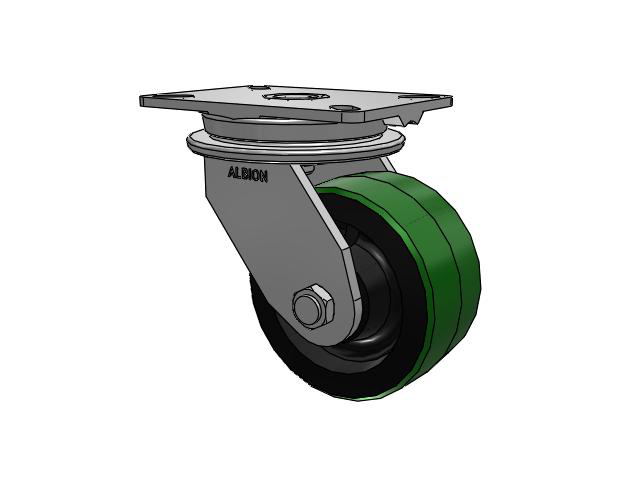 90 Series Top Plate Swivel Caster with 6 x 3 Green Tread on Black Cast Iron Core PY - Polyurethane (Cast Iron Core) Wheel