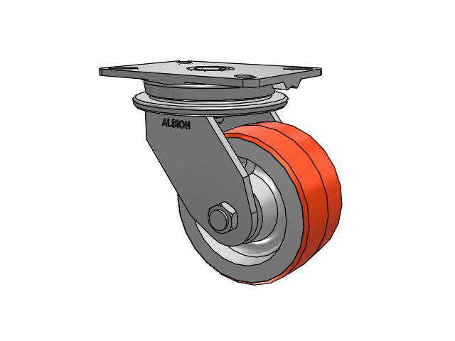90 Series Top Plate Swivel Caster with 6 x 3 Red-Orange Tread on Cast Iron Core PY - Polyurethane (Cast Iron Core) Wheel