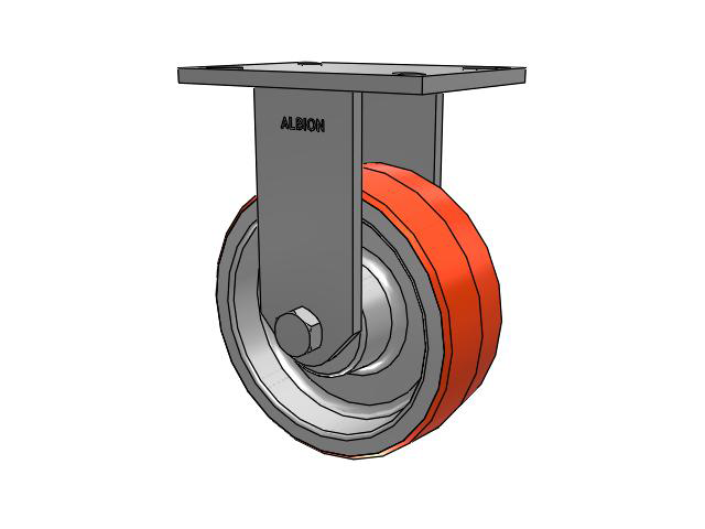 90 Series Top Plate Rigid Caster with 8 x 3 Red-Orange Tread on Cast Iron Core PY - Polyurethane (Cast Iron Core) Wheel