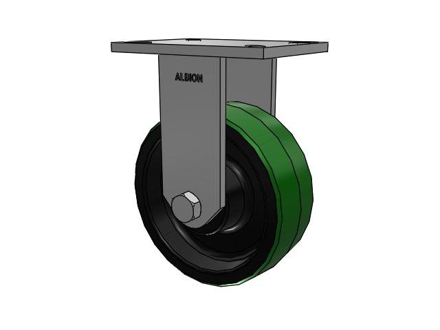90 Series Top Plate Rigid Caster with 8 x 3 Green Tread on Black Cast Iron Core PY - Polyurethane (Cast Iron Core) Wheel