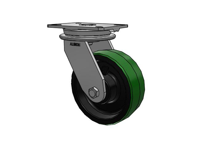 90 Series Top Plate Swivel Caster with 8 x 3 Green Tread on Black Cast Iron Core PY - Polyurethane (Cast Iron Core) Wheel