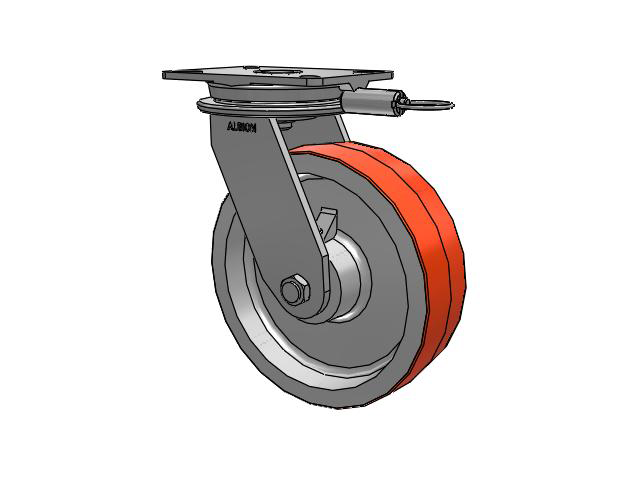 90 Series Top Plate Swivel Caster with 10 x 3 Red-Orange Tread on Cast Iron Core PY - Polyurethane (Cast Iron Core) Wheel