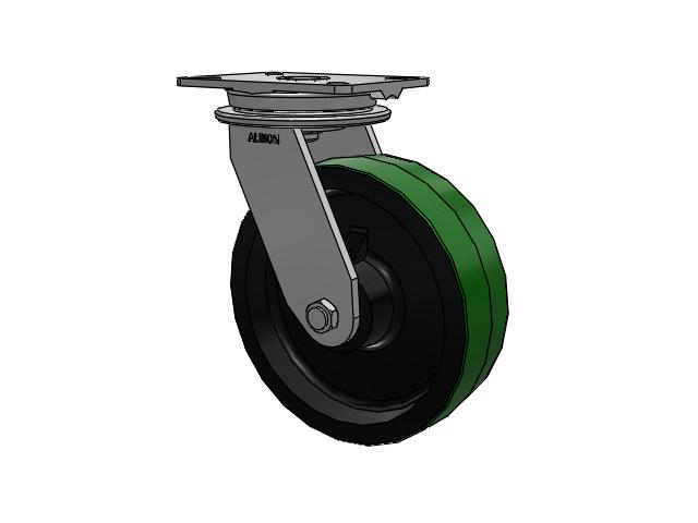 90 Series Top Plate Swivel Caster with 10 x 3 Green Tread on Black Cast Iron Core PY - Polyurethane (Cast Iron Core) Wheel