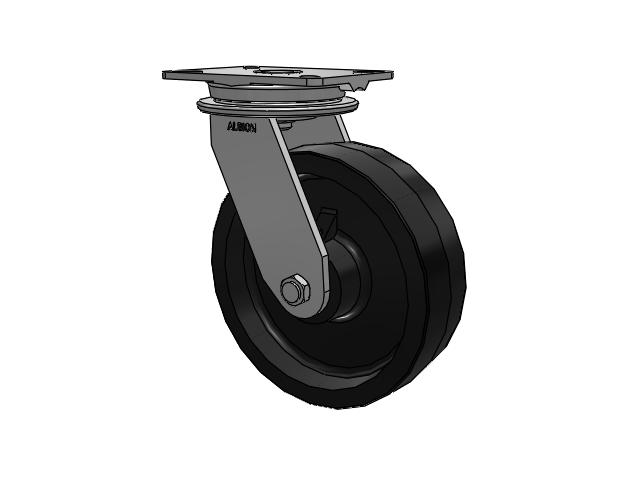90 Series Top Plate Swivel Caster with 10 x 3 Black Tread on Black Cast Iron Core PY - Polyurethane (Cast Iron Core) Wheel