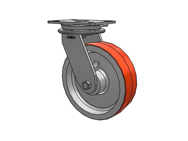 90 Series Top Plate Swivel Caster with 10 x 3 Red-Orange Tread on Cast Iron Core PY - Polyurethane (Cast Iron Core) Wheel