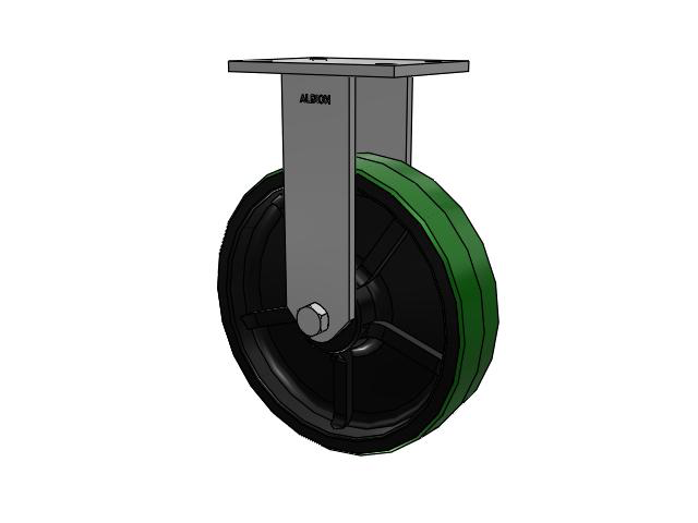 90 Series Top Plate Rigid Caster with 12 x 3 Green Tread on Black Cast Iron Core PY - Polyurethane (Cast Iron Core) Wheel