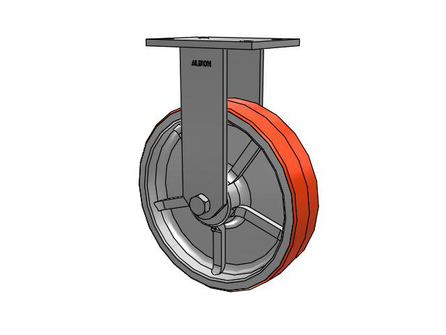 90 Series Top Plate Rigid Caster with 12 x 3 Red-Orange Tread on Cast Iron Core PY - Polyurethane (Cast Iron Core) Wheel