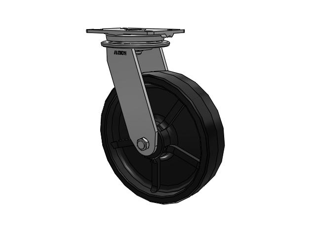 90 Series Top Plate Swivel Caster with 12 x 3 Black Tread on Black Cast Iron Core PY - Polyurethane (Cast Iron Core) Wheel