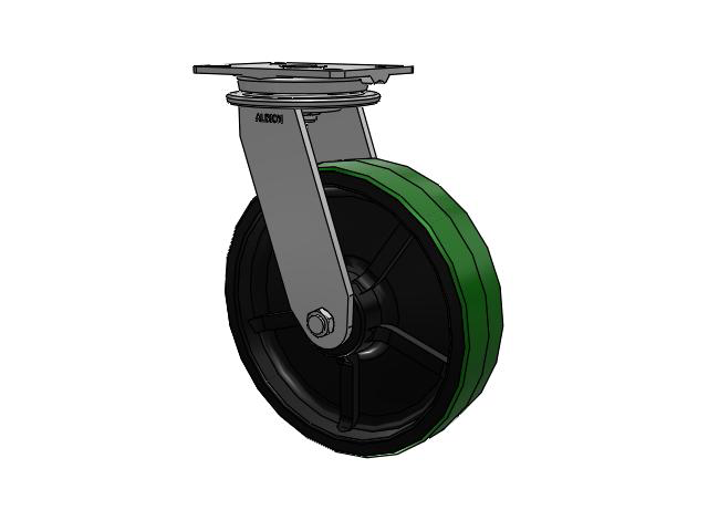 90 Series Top Plate Swivel Caster with 12 x 3 Green Tread on Black Cast Iron Core PY - Polyurethane (Cast Iron Core) Wheel