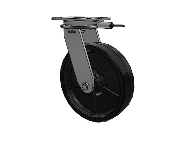 90 Series Top Plate Swivel Caster with 12 x 3 Black Tread on Black Cast Iron Core PY - Polyurethane (Cast Iron Core) Wheel