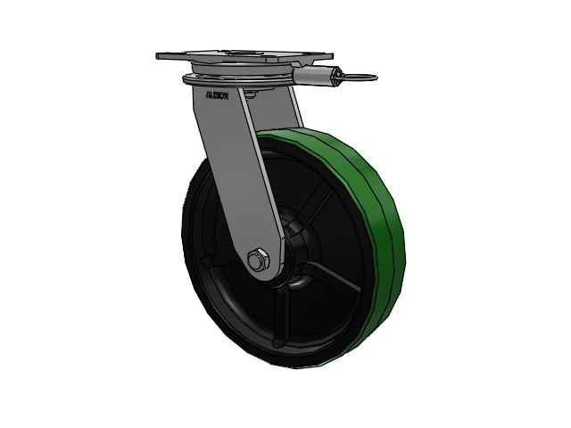 90 Series Top Plate Swivel Caster with 12 x 3 Green Tread on Black Cast Iron Core PY - Polyurethane (Cast Iron Core) Wheel