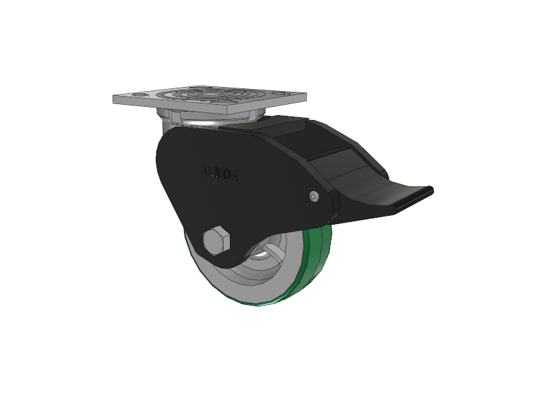 16 Series Top Plate Swivel Caster with 5 x 1.5 Green Tread on Aluminum Core PD - Polyurethane (Aluminum Core) Wheel and Total Lock Brake
