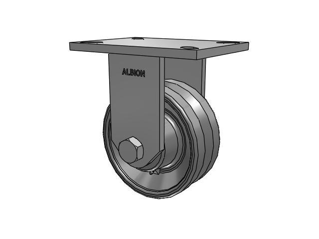 90 Series Top Plate Rigid Caster with 6 x 2.5 Silver Enamel Paint VG - Cast Iron V-Groove Wheel