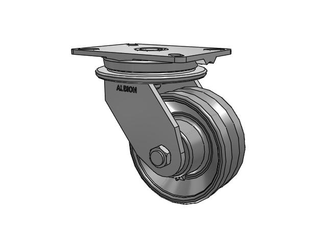 90 Series Top Plate Swivel Caster with 6 x 2.5 Silver Enamel Paint VG - Cast Iron V-Groove Wheel