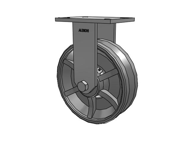 90 Series Top Plate Rigid Caster with 10 x 3 Silver Enamel Paint VG - Cast Iron V-Groove Wheel