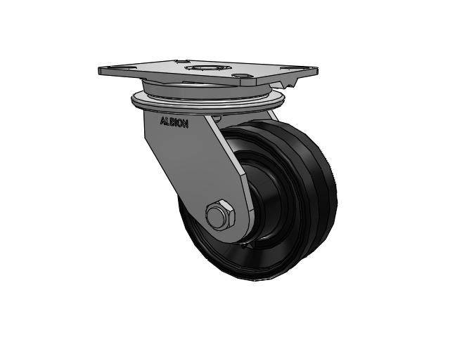 90 Series Top Plate Swivel Caster with 6 x 2.5 Flat Black Paint VM - Ductile V-Groove Wheel
