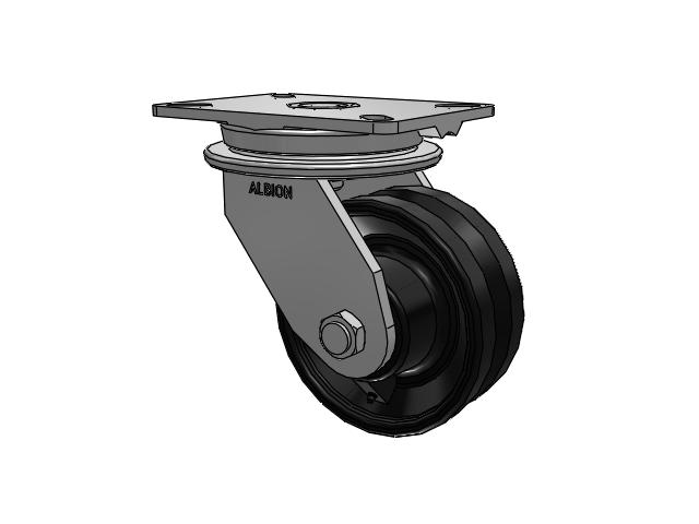 90 Series Top Plate Swivel Caster with 6 x 2.5 Flat Black Paint VM - Ductile V-Groove Wheel