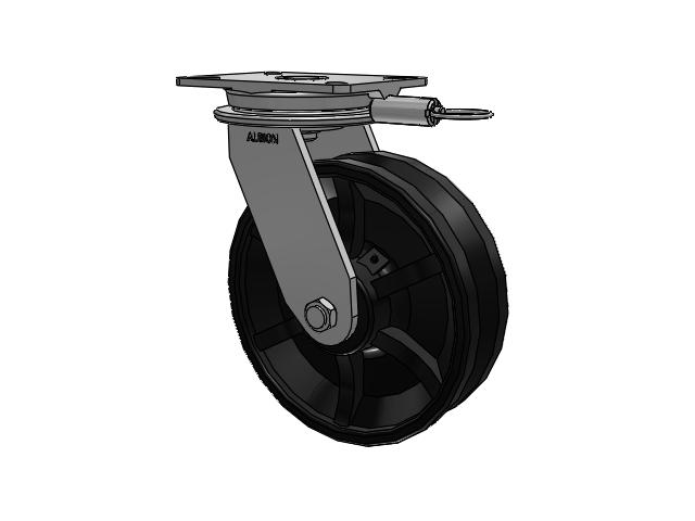 90 Series Top Plate Swivel Caster with 10 x 3 Flat Black Paint VM - Ductile V-Groove Wheel