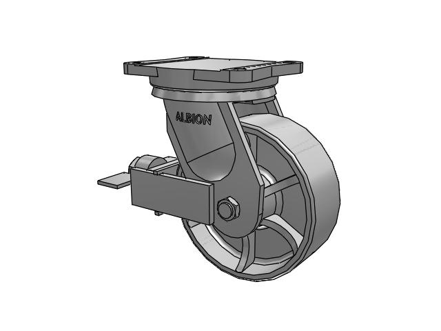 94 Series TRL Top Plate Swivel Caster with 8 x 3 Grey Enamel CA - Cast Iron Wheel and Face Brake